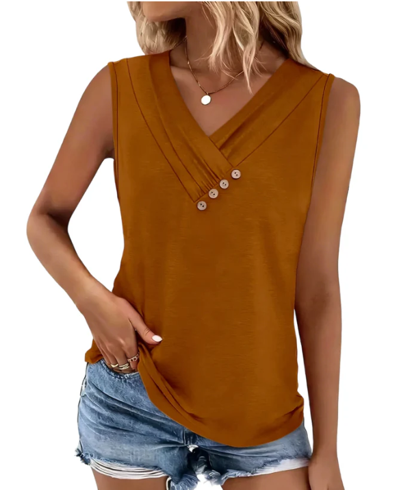 Women Summer Button Down V Neck T Shirts Sleeveless Loose Fit Fashion Tops
