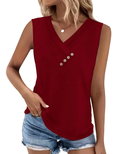 Women Summer Button Down V Neck T Shirts Sleeveless Loose Fit Fashion Tops
