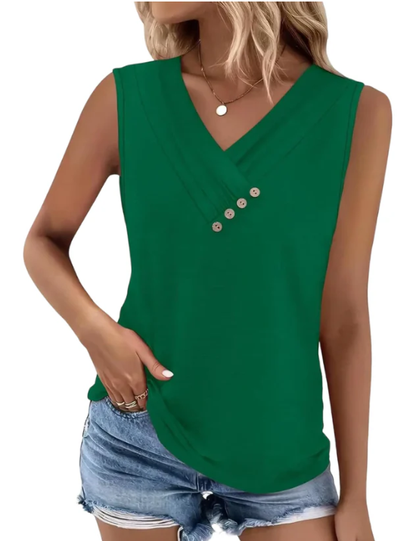 Women Summer Button Down V Neck T Shirts Sleeveless Loose Fit Fashion Tops