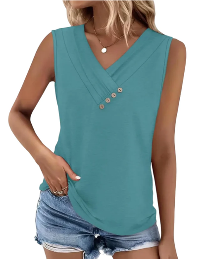 Women Summer Button Down V Neck T Shirts Sleeveless Loose Fit Fashion Tops